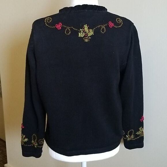 Winter Cardigan Black Red EUC SZ Large - Picture 3 of 7